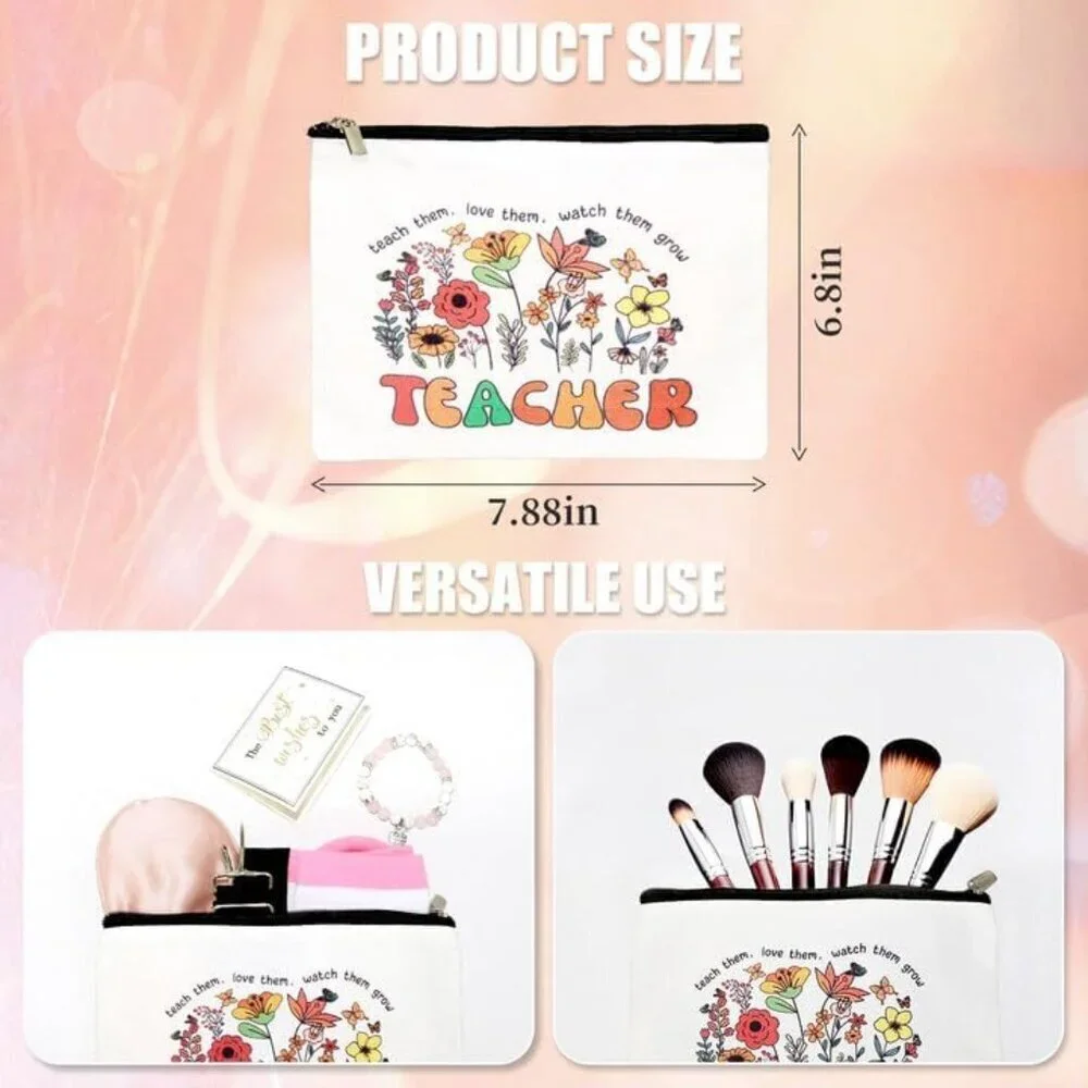 Teacher Appreciation Gift Set Canvas Tote Bag Cosmetic Pouch Thermos